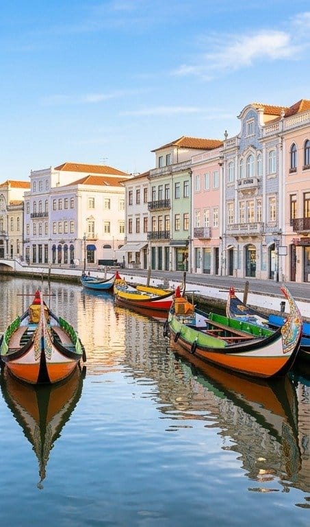 Vivir en Aveiro: barcos moliceiros en el canal central